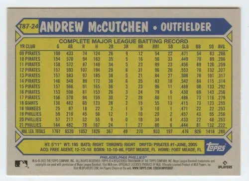 2022 Topps 1987 Topps 35th Anniversary #T87-24 Andrew McCutchen NM-MT Phillies - Baseball Card Single