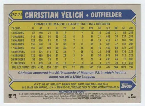 Christian Yelich baseball card from 2022 Topps 1987 Topps 35th Anniversary series