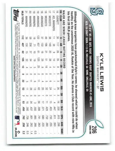 2022 Topps #206 Kyle Lewis NM-MT Mariners ID:41015 - Baseball Card Single