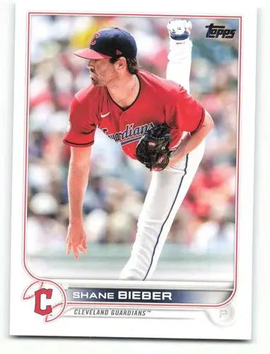 2022 Topps Shane Bieber baseball card with original gloss from the Guardians collection