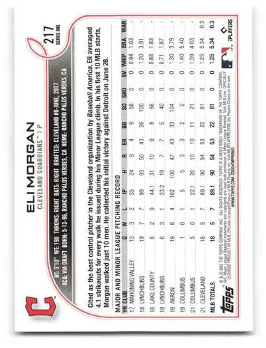 2022 Topps #217 Eli Morgan NM-MT RC Rookie Guardians ID:41025 - Baseball Card Single