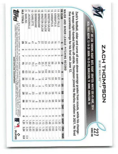 2022 Topps #227 Zach Thompson NM-MT RC Rookie Marlins ID:40780 - Baseball Card Single