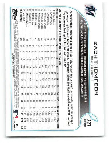 2022 Topps #227 Zach Thompson NM-MT RC Rookie Marlins ID:47512 - Baseball Card Single