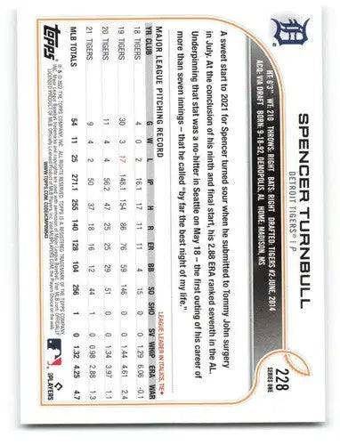 2022 Topps #228 Spencer Turnbull NM-MT Tigers ID:47605 - Baseball Card Single