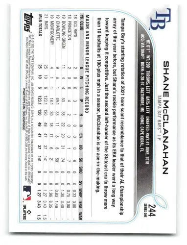 2022 Topps #244 Shane McClanahan NM-MT Rays ID:41041 - Baseball Card Single