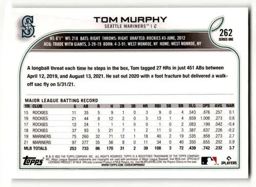 2022 Topps #262 Tom Murphy NrMt-Mt ID:47242 - Baseball Card Single
