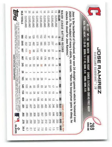 2022 Topps #269 Jose Ramirez NM-MT Guardians ID:47568 - Baseball Card Single