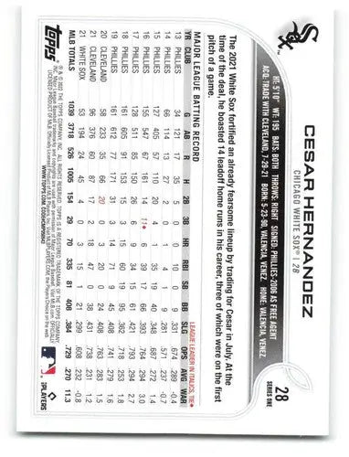 2022 Topps #28 Cesar Hernandez NM-MT White Sox ID:47724 - Baseball Card Single