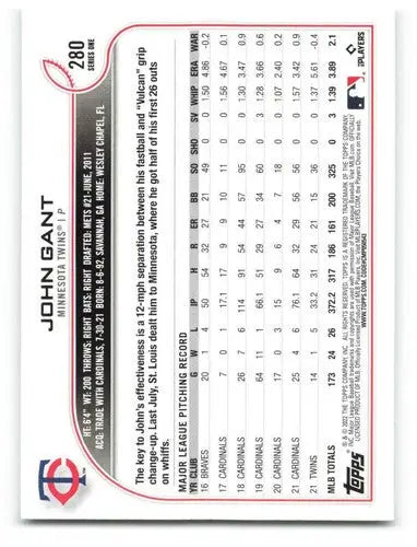 2022 Topps John Gant baseball card with original gloss Twins ID 47551