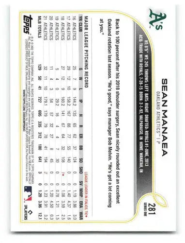 2022 Topps Sean Manaea baseball card showcasing original gloss and sports cards features