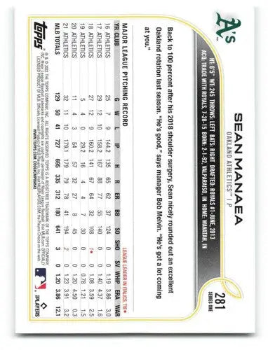 Original gloss of a Sean Manaea baseball card from 2022 Topps NM-MT Athletics