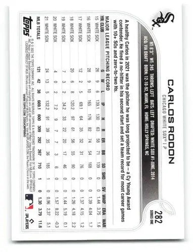 2022 Topps #282 Carlos Rodon NM-MT White Sox ID:40822 - Baseball Card Single