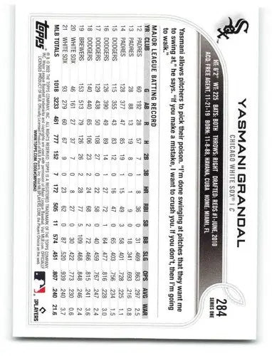 2022 Topps #284 Yasmani Grandal NM-MT White Sox ID:40824 - Baseball Card Single