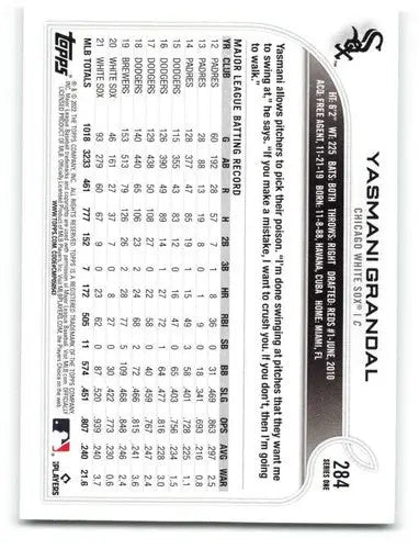 Original gloss Yasmani Grandal baseball card 2022 Topps NM-MT White Sox ID 47550