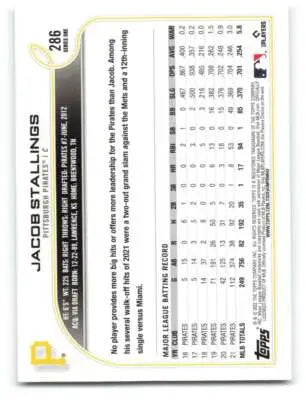 2022 Topps #286 Jacob Stallings NM-MT Pirates ID:41081 - Baseball Card Single