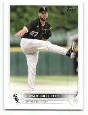 Original gloss baseball card featuring Lucas Giolito from 2022 Topps White Sox sports cards