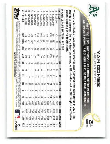 2022 Topps Yan Gomes baseball card with original gloss NM-MT Athletics ID:47570