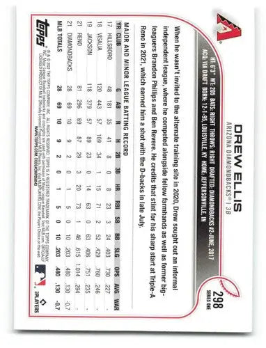 2022 Topps #298 Drew Ellis NM-MT RC Rookie Diamondbacks ID:40835 - Baseball Card Single