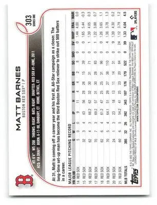 2022 Topps #303 Matt Barnes NM-MT Red Sox ID:41105 - Baseball Card Single