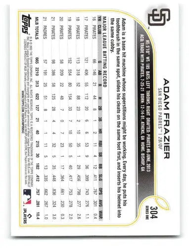 2022 Topps #304 Adam Frazier NM-MT Padres ID:42230 - Baseball Card Single