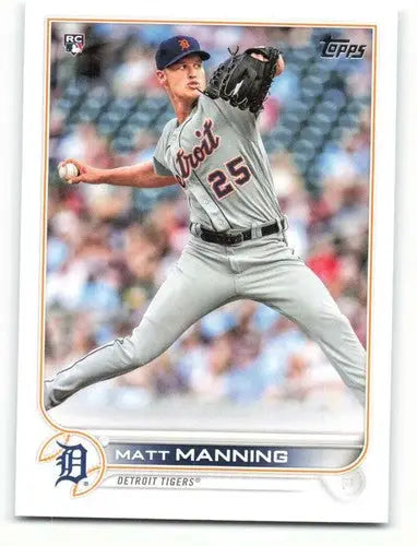 Matt Manning baseball card with original gloss, 2022 Topps NM-MT RC Tigers