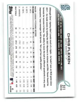 Baseball card back with original gloss for 2022 Topps Chris Flexen Mariners ID 41114