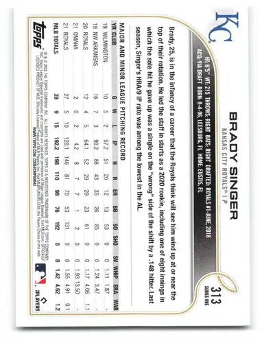2022 Topps #313 Brady Singer NM-MT Royals ID:41117 - Baseball Card Single