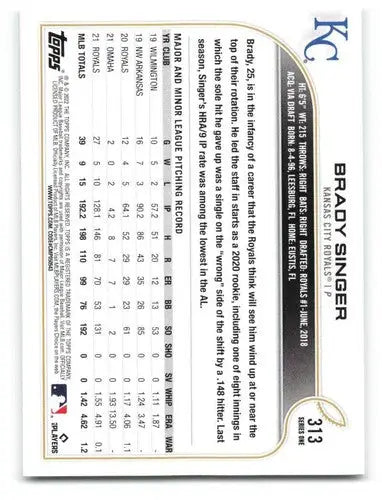2022 Topps Brady Singer baseball card with original gloss, NM-MT Royals ID 47582