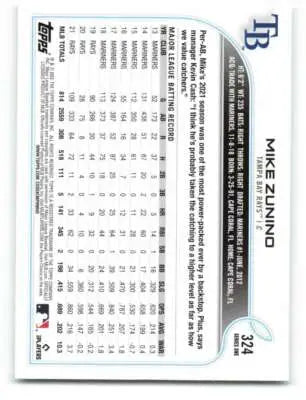 2022 Topps Mike Zunino baseball card back with original gloss featuring Rays ID 41132