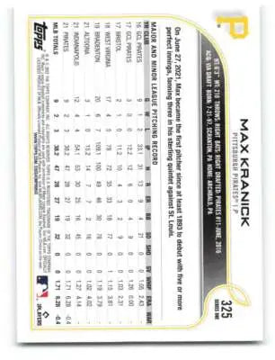 2022 Topps #325 Max Kranick NM-MT RC Rookie Pirates ID:41136 - Baseball Card Single