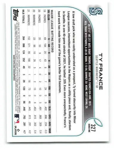 2022 Topps #327 Ty France NM-MT Mariners ID:42229 - Baseball Card Single