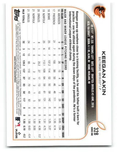2022 Topps #328 Keegan Akin NM-MT Orioles ID:41138 - Baseball Card Single