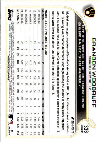 2022 Topps #336 Brandon Woodruff NM-MT Brewers ID:43947 - Baseball Card Single