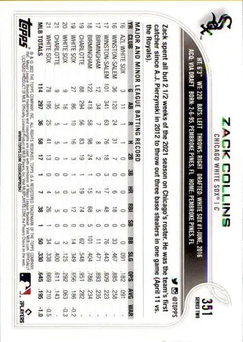 2022 Topps #351 Zack Collins NM-MT White Sox - Baseball Card Single