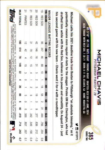 Baseball card of Michael Chavis with original gloss, 2022 Topps #365 NM-MT Pirates
