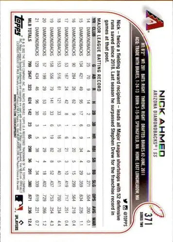 2022 Topps #371 Nick Ahmed NM-MT Diamondbacks ID:44147 - Baseball Card Single