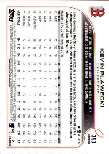2022 Topps #393 Kevin Plawecki NM-MT Red Sox - Baseball Card Single