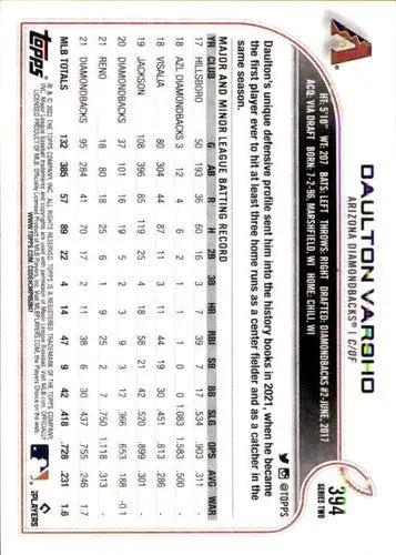 2022 Topps #394 Daulton Varsho NM-MT Diamondbacks ID:44309 - Baseball Card Single