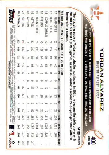 2022 Topps #400 Yordan Alvarez NM-MT Astros ID:43971 - Baseball Card Single
