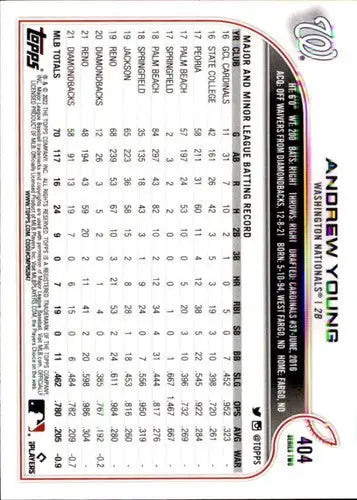 2022 Topps #404 Andrew Young NM-MT Nationals - Baseball Card Single