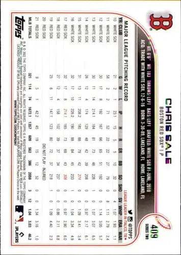 2022 Topps #409 Chris Sale NM-MT Red Sox ID:44348 - Baseball Card Single