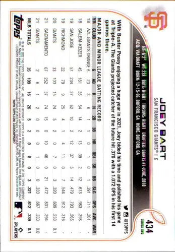 2022 Topps #434 Joey Bart NM-MT Giants - Baseball Card Single