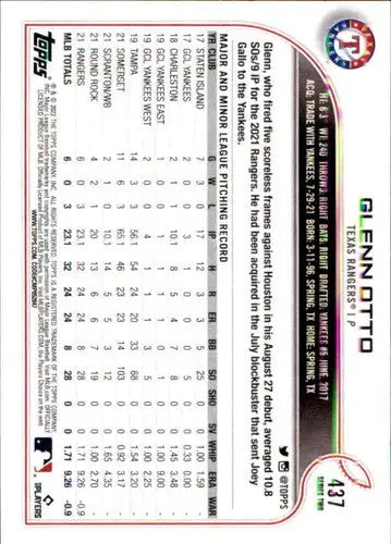 2022 Topps #437 Glenn Otto NM-MT RC Rookie Rangers - Baseball Card Single