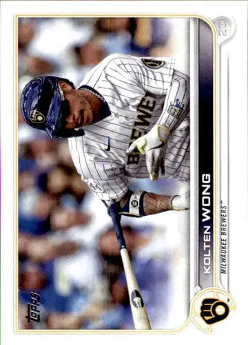 Original gloss baseball trading card of Kolten Wong NM-MT from 2022 Topps Brewers