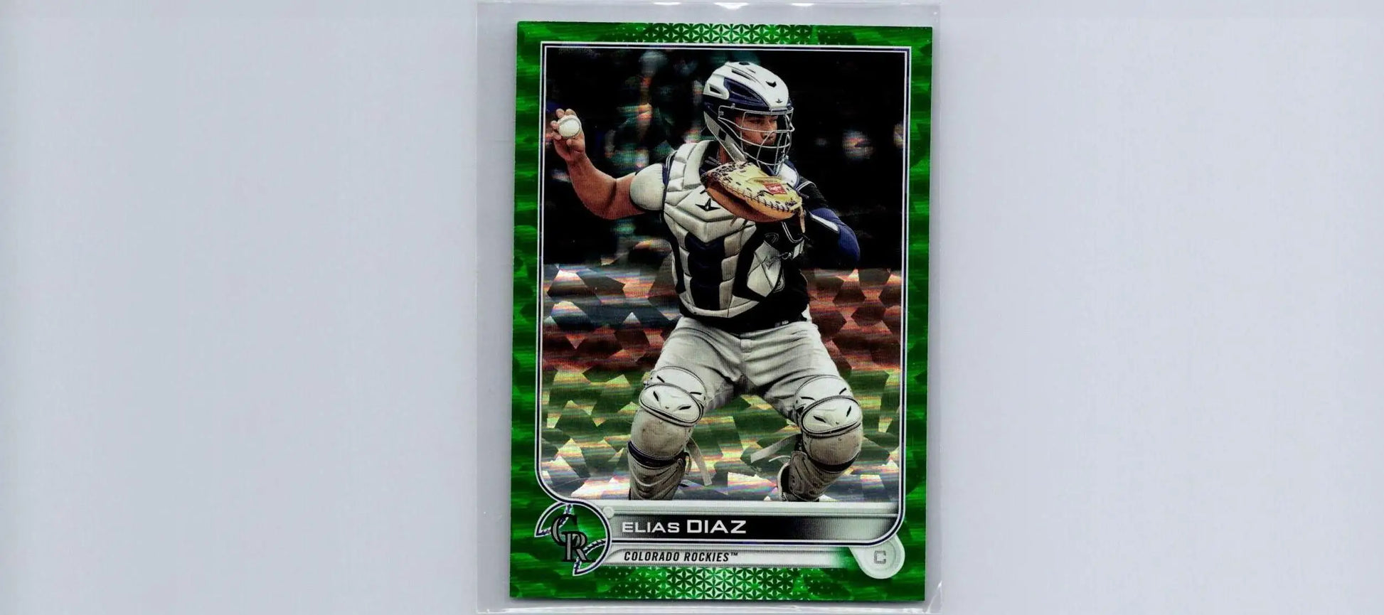 Elias Diaz baseball card from 2022 Topps #467 Green Foilboard limited to 499 copies