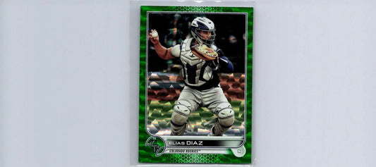 Elias Diaz baseball card from 2022 Topps #467 Green Foilboard limited to 499 copies