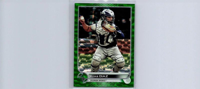 Elias Diaz baseball card from 2022 Topps #467 Green Foilboard limited to 499 copies