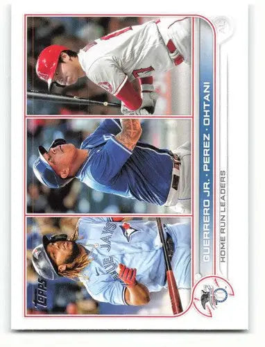 Baseball card featuring Guerrero Jr. Perez Ohtani with original gloss NM-MT style