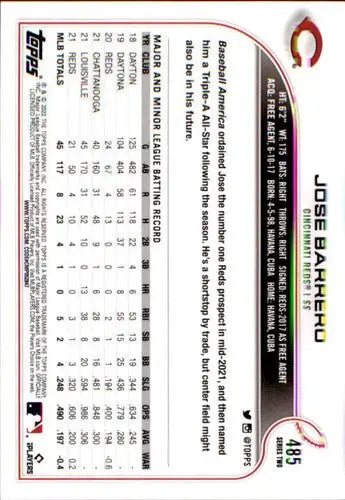 Original gloss Baseball card of Jose Barrero NM-MT from 2022 Topps Reds series