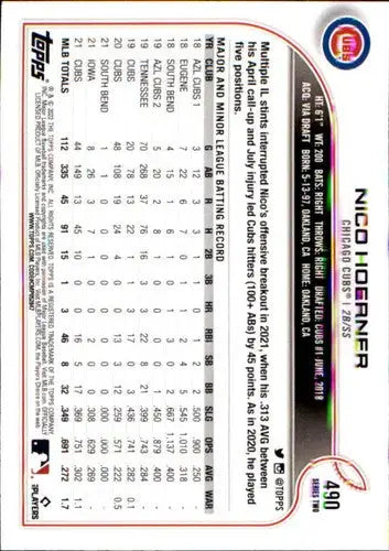 2022 Topps #490 Nico Hoerner NM-MT Cubs ID:44025 - Baseball Card Single